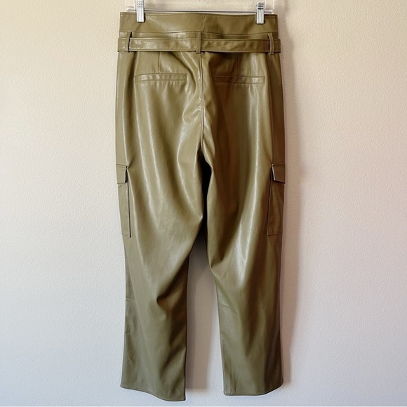 PAIGE Jeans NEW Tesse Faux Leather Utility Pants Army Green Cargo Pockets Size 8 - Picture 11 of 16